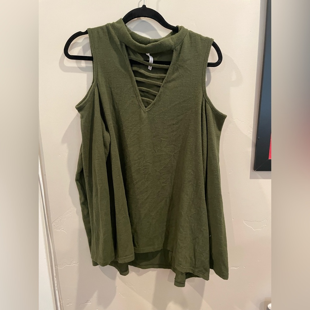 Long Sleeve Olive Cold Shoulder Sweater